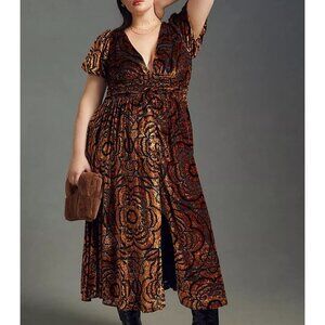 Anthropologie Catalina Velvet Button Front Dress Womens 24W Elegant Feminine